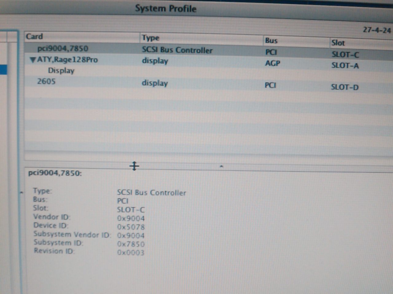 System Profiler SCSI card details